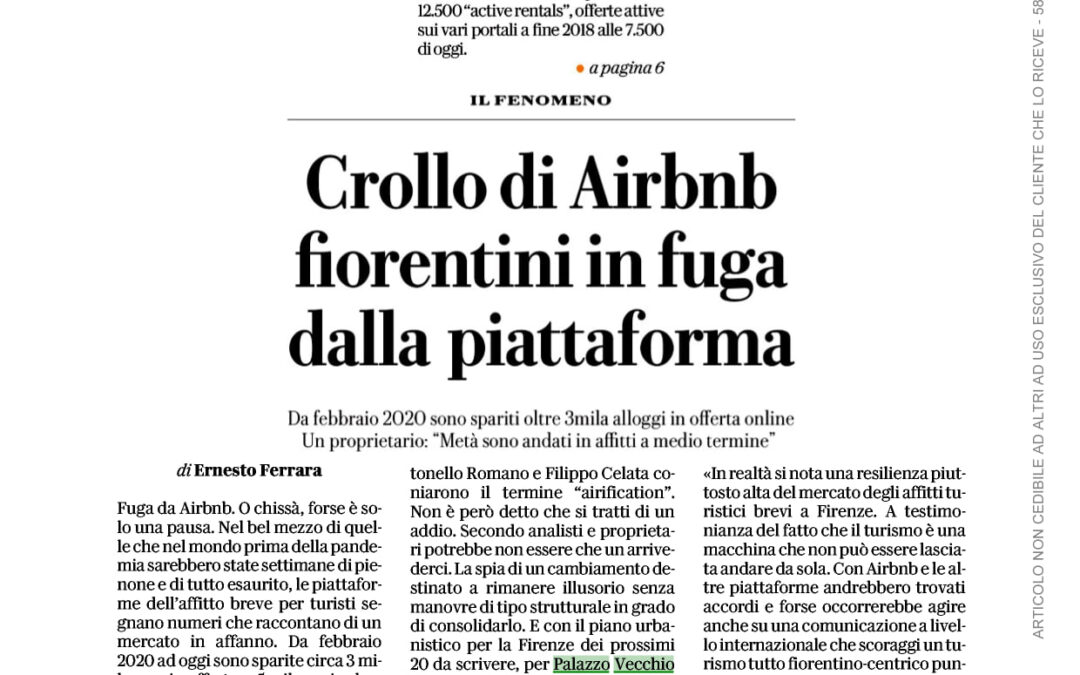 Crollo di Airbnb, fiorentini in fuga dalla Piattaforma. Intervista a Antonello Romano