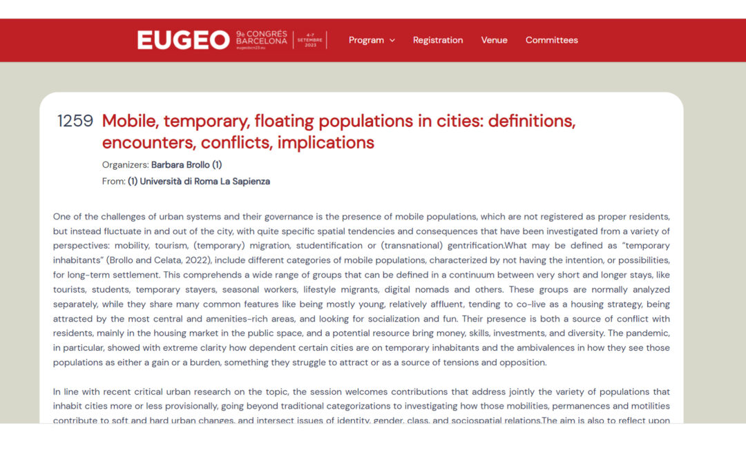 Call for Abstract – Mobile, temporary, floating populations in cities: definitions, encounters, conflicts, implications